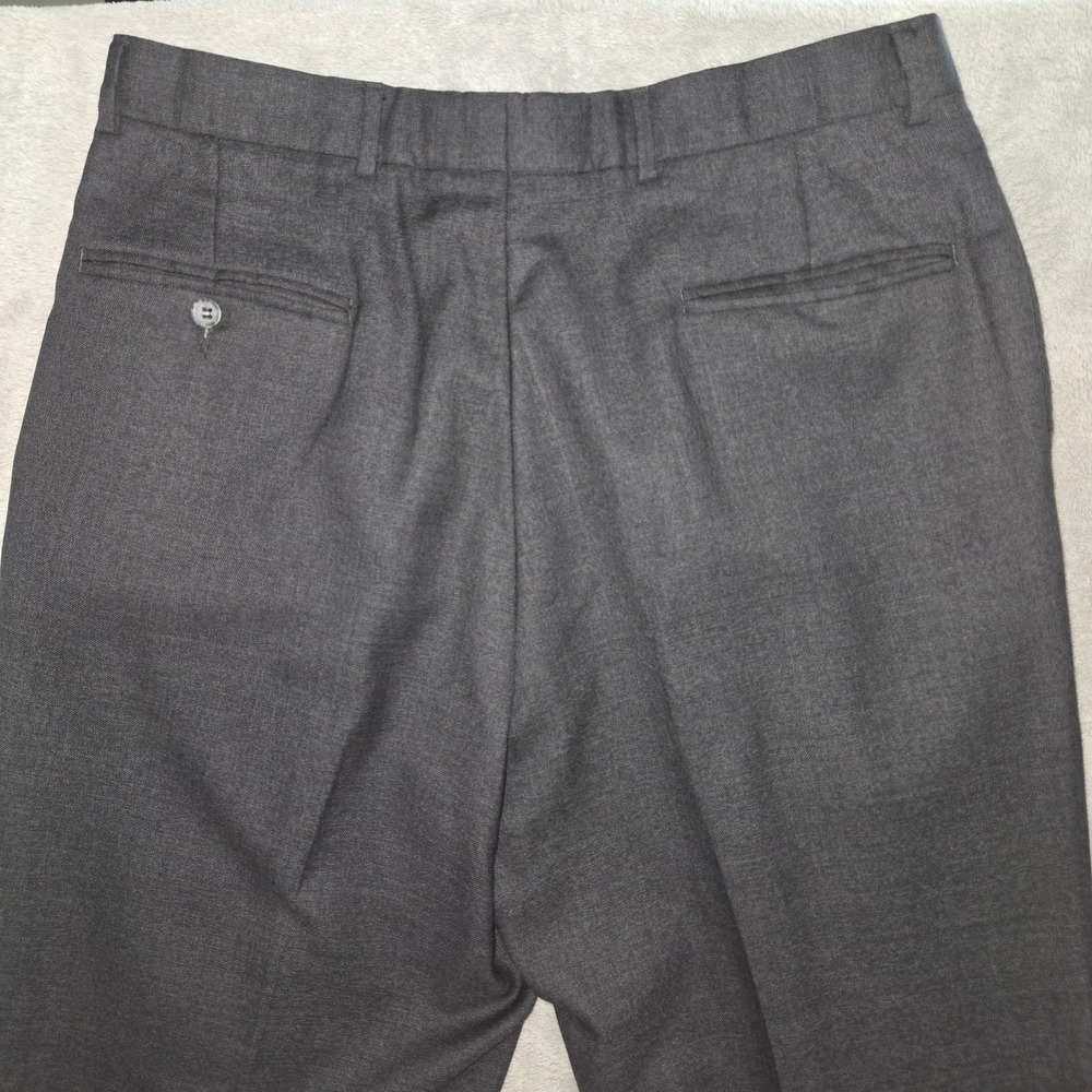 Jos A Bank Mens 33R Charcoal Gray 100% Wool Pleated Cuffed Dress Pants Trousers - Picture 3 of 10